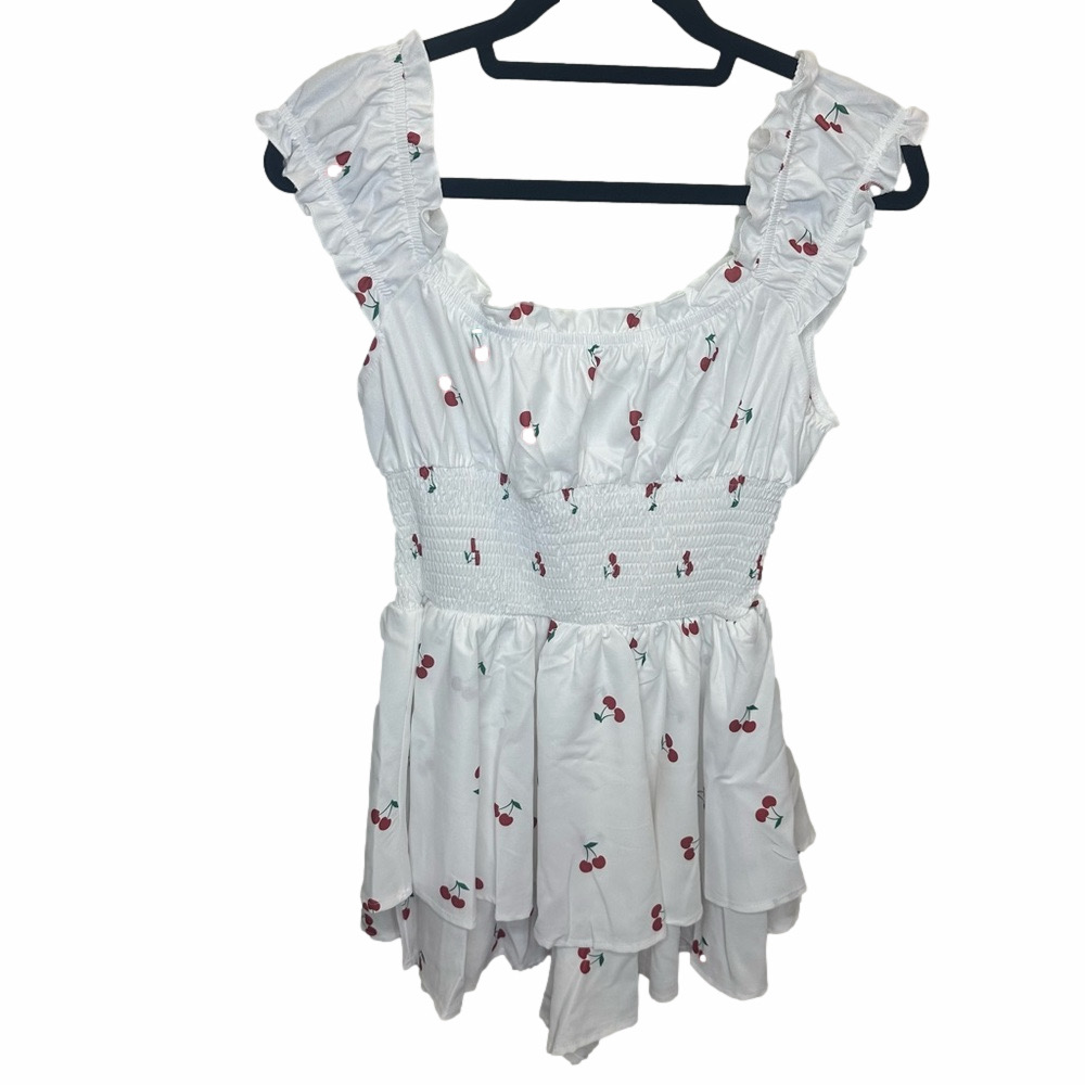 NWT SHEIN Poeselle White Cherry Print Tiered Romper Size Small - Picture 8 of 13